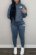 Navy Fashion Casual Letter Patchwork Hooded Collar Long Sleeve Two Pieces
