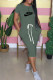 Green Fashion Casual Print Patchwork O Neck One Step Skirt Dresses