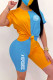 Blue Fashion Casual Letter Patchwork O Neck Short Sleeve Two Pieces(With Mask)