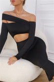 Cream White Fashion Sexy Solid Hollowed Out Off the Shoulder Long Sleeve Dresses