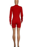 Red Casual Solid Rivets Patchwork V Neck Regular Jumpsuits