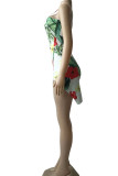 Multicolor Sexy Print Patchwork Slit Spaghetti Strap Sling Dress Dresses