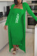 Army Green Fashion Casual Letter Patchwork Strapless Long Sleeve Two Pieces