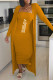 Yellow Fashion Casual Letter Patchwork Strapless Long Sleeve Two Pieces