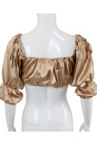 Coffee Fashion Sexy Solid Backless Off the Shoulder Tops