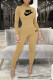 Khaki Fashion Sportswear Print Patchwork Turtleneck Long Sleeve Two Pieces