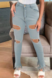 Light Color Fashion Casual Solid Tassel Ripped Plus Size Jeans