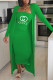 Army Green Fashion Casual Letter Patchwork Strapless Long Sleeve Two Pieces
