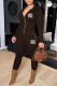 Coffee Fashion Casual Letter Patchwork Hooded Collar Long Sleeve Two Pieces