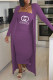 Purple Fashion Casual Letter Patchwork Strapless Long Sleeve Two Pieces
