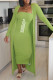 Green Fashion Casual Letter Patchwork Strapless Long Sleeve Two Pieces