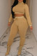 Camel Fashion Casual Print Turtleneck Long Sleeve Two Pieces