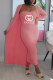 Pink Fashion Casual Letter Patchwork Strapless Long Sleeve Two Pieces