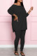 Black Fashion Casual Solid Basic O Neck Long Sleeve Two Pieces