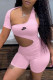 Pink Fashion Sportswear Print Hollowed Out Oblique Collar Rompers