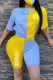 Yellow Fashion Casual Letter Patchwork O Neck Short Sleeve Two Pieces(With Mask)
