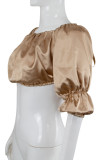 Coffee Fashion Sexy Solid Backless Off the Shoulder Tops