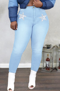 Light Blue Fashion Casual The stars Split Joint Plus Size Jeans
