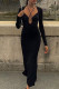 Black Sexy Solid Patchwork Backless Asymmetrical Collar Dresses
