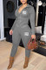 Grey Fashion Casual Letter Patchwork Hooded Collar Long Sleeve Two Pieces