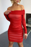 Red Sexy Solid Split Joint Fold Off the Shoulder One Step Skirt Dresses
