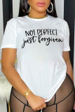 White Fashion Street Print Patchwork O Neck T-Shirts