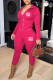 Rose Red Fashion Casual Letter Patchwork Hooded Collar Long Sleeve Two Pieces