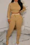 Camel Fashion Casual Print Turtleneck Long Sleeve Two Pieces
