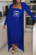 Blue Fashion Casual Letter Patchwork Strapless Long Sleeve Two Pieces