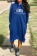 Blue Fashion Simplicity Letter Patchwork Hooded Collar Straight Dresses