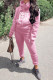 Pink Fashion Casual Letter Patchwork Hooded Collar Long Sleeve Two Pieces