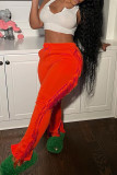 Orange Fashion Casual Solid Tassel Regular High Waist Trousers