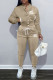 Khaki Fashion Casual Letter Patchwork Mandarin Collar Long Sleeve Two Pieces