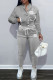 Grey Fashion Casual Letter Patchwork Mandarin Collar Long Sleeve Two Pieces