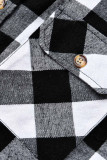 Red Casual Street Plaid Print Patchwork Buckle Turndown Collar Tops