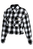 Red Casual Street Plaid Print Patchwork Buckle Turndown Collar Tops