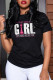 Black Casual Fashion Print Letter O Neck T-Shirts
