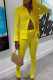 Yellow Casual Solid Patchwork Buckle Turndown Collar Long Sleeve Two Pieces