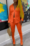 Yellow Casual Solid Patchwork Buckle Turndown Collar Long Sleeve Two Pieces