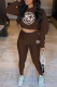 Coffee Fashion Sexy Letter Patchwork Hooded Collar Long Sleeve Two Pieces