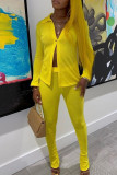 Yellow Casual Solid Patchwork Buckle Turndown Collar Long Sleeve Two Pieces