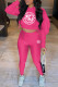 Rose Red Fashion Sexy Letter Patchwork Hooded Collar Long Sleeve Two Pieces