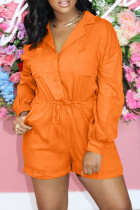 Orange Fashion Casual Solid Basic Turndown Collar Regular Jumpsuits