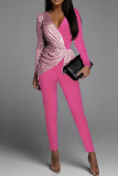 Multicolor Fashion Casual Patchwork Sequins V Neck Long Sleeve Two Pieces