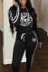Black Fashion Casual Letter Patchwork Hooded Collar Long Sleeve Two Pieces