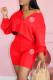 Red Fashion Street Letter Patchwork Long Sleeve Two Pieces
