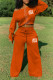 Orange Fashion Casual Letter Bandage Oblique Collar Long Sleeve Two Pieces
