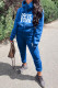 Blue Fashion Casual Letter Patchwork Hooded Collar Long Sleeve Two Pieces
