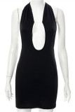Black Fashion Sexy Solid Bandage Backless Halter Sleeveless Dress