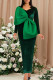 Green Fashion Patchwork Slit With Bow V Neck Long Sleeve Evening Dress